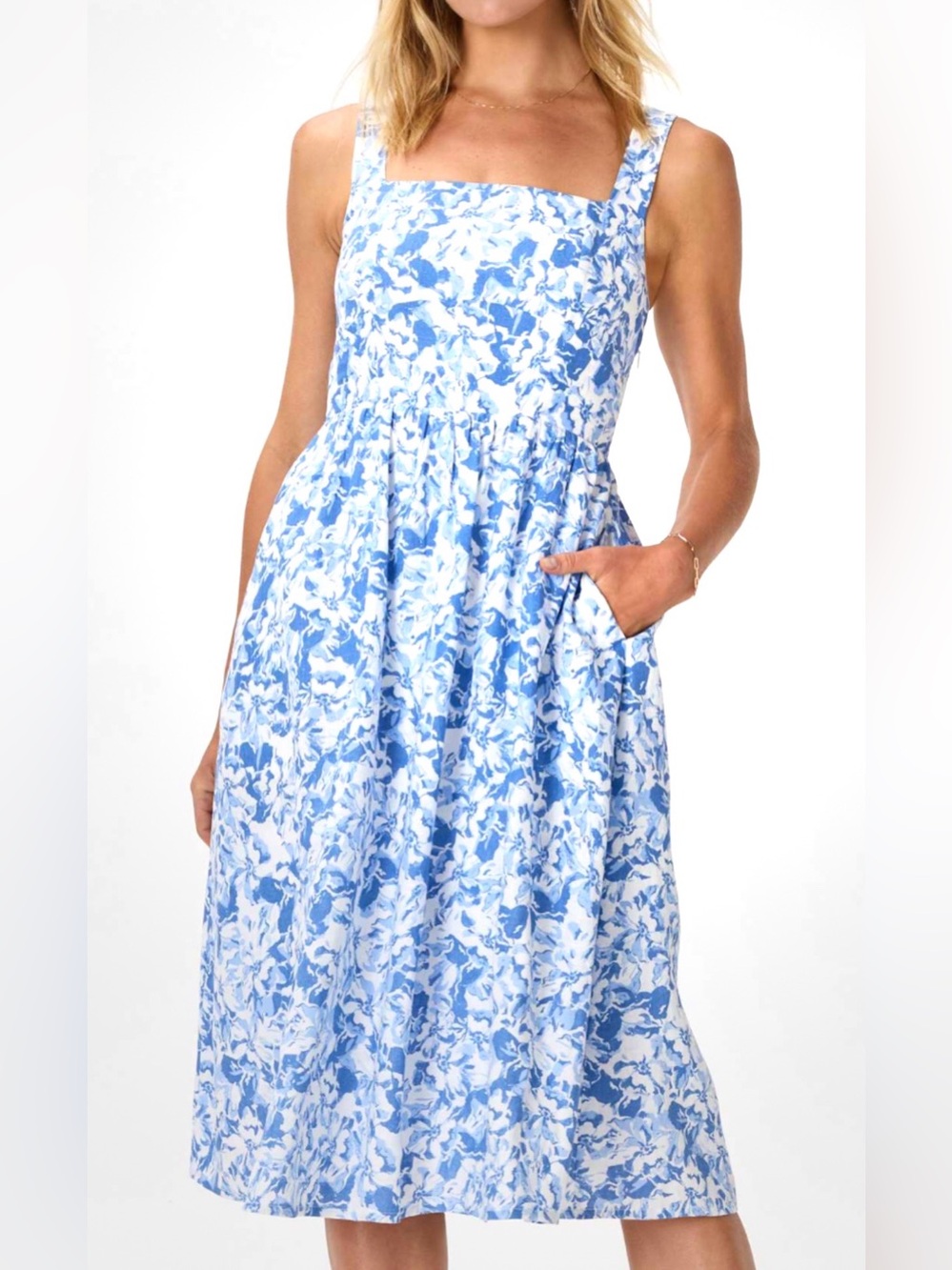 Quince NWT 100% European Linen Fit & Flare Floral Midi Dress XL